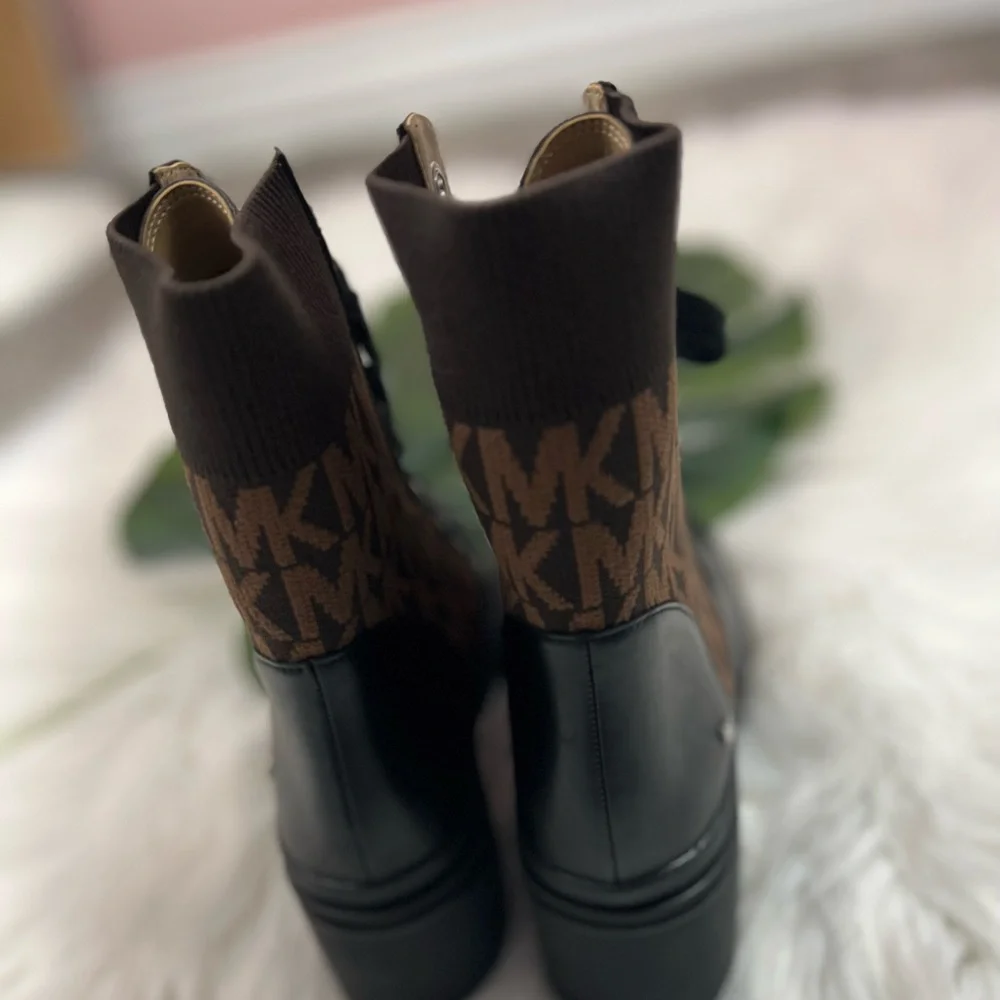Michael Kors Brea Leather and Logo Jacquard Combat Boot ✨brand new✨ - Picture 9 of 10